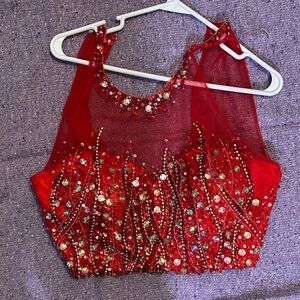 Stunning Red Sequin Embellished Women's Maxi Two Piece Top and Skirt